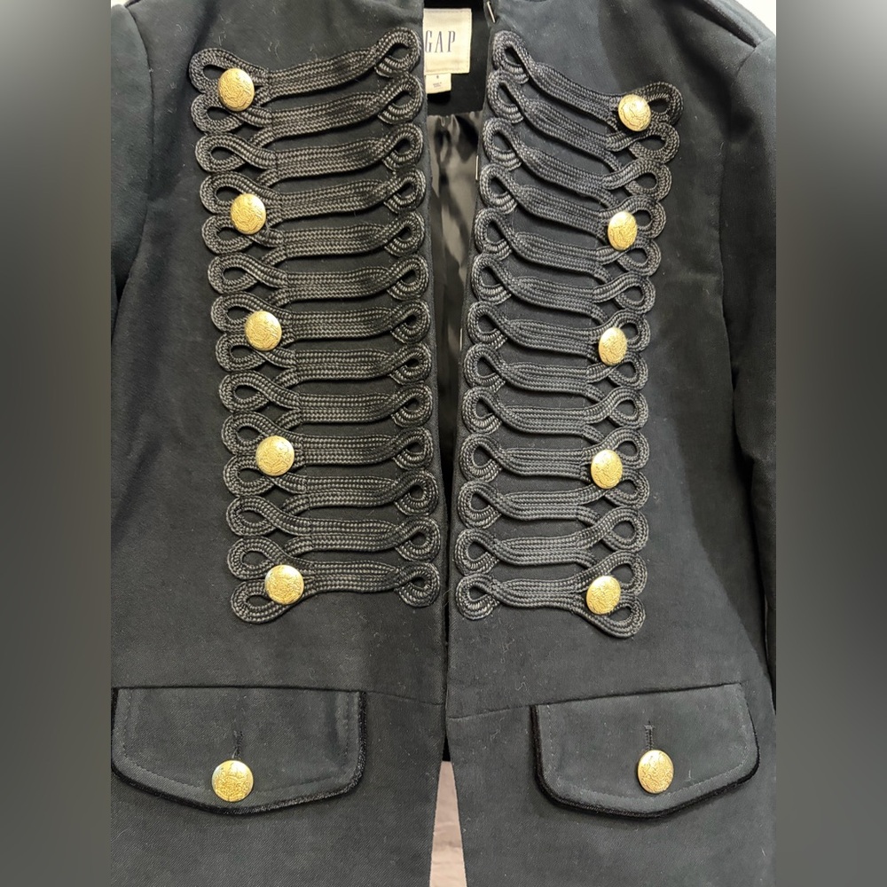 Vintage GAP Black Military Style Jacket Gold Detailed Buttons Band Leader Coat - Picture 5 of 8